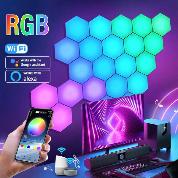 RGB Intelligent Hexagonal Wall Lamp Color - Byte Buzzz